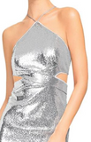 AIDAN MATTOX Halter Neck All-over Sequin Cut Out Column Gown - Size 10