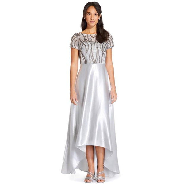 ADRIANNA PAPELL Embroidered Satin Hi-low Gown - Size 4