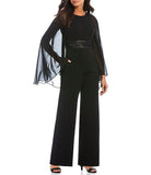 ADRIANNA PAPELL Long Cape Sleeve Jumpsuit, Black - Size 4