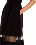 AIDAN MATTOX - Black Crepe Mesh A-Line Dress - Size 8
