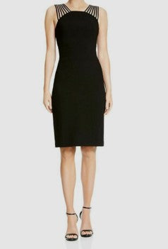 HALSTON HERITAGE Square-Neck Sleeveless Crepe Dress With Shoulder Strips - Size 6