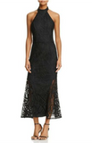 JARLO Black Sheer Lace Halter Sleeveless Midi A-Line Dress - Size 6