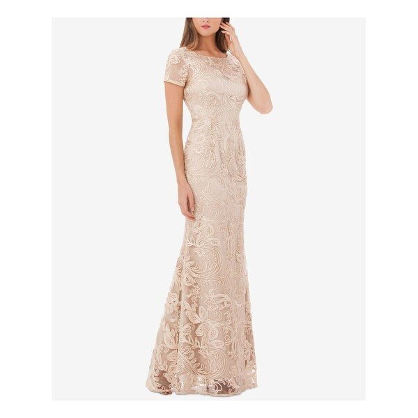 JS COLLECTIONS Beige Formal Embroidered Evening Gown - Size 12