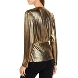 LINI Gold Metallic Alexandra Lamé Wrap Top Blouse - Size S