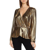 LINI Gold Metallic Alexandra Lamé Wrap Top Blouse - Size XS