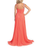 May Queen Coral Chiffon Hand-Beaded Surplice Gown & Shawl - Size 4