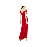 NIGHTWAY Womens Red Off Shoulder Maxi Sheath Formal Dress - Size 10