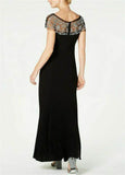 R&M Richards Maxi Gown with Sheer, Beaded Cap Sleeves - Size 6