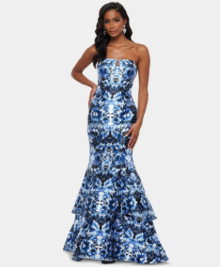 XSCAPE Juniors Evening Dress Embellished Printed - Blue Multi - Size 5