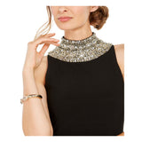 SLNY Embellished Black Gown with Silver Beading