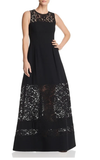 AIDAN BY AIDAN MATTOX - Lace Inset Semi Sheer Crepe Sleeveless Gown - Size 6