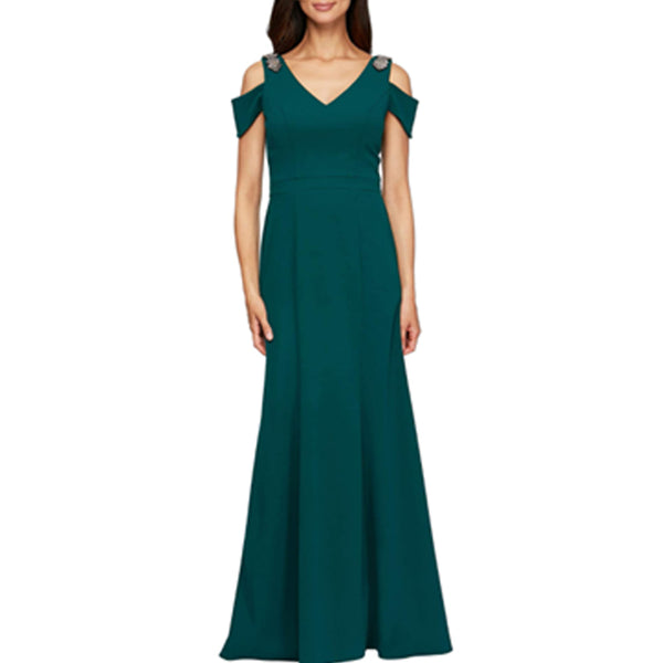 Alex Evenings Women's Long Embellished Crepe Fit and Flare Dress - Size 4