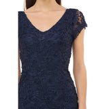 JS COLLECTIONS - Blue Soutache Embroidered V-neck Cocktail Dress - Size 4