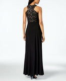 Nightway Women Black Halter Sleeveless Lace Slit Sequin Gown Dress - Size 4