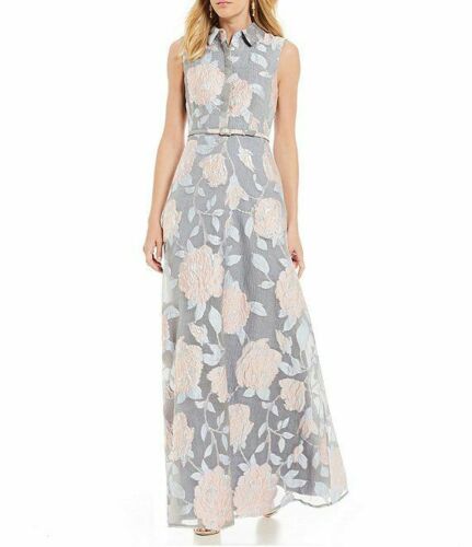 BELLE BADGLEY MISCHKA Darcy Floral Jacquard Button Front Gown - Size 2