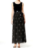 PATRA Black Velvet A-Line Satin Bow Dress Gown - Size 10