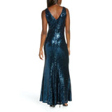 Vince Camuto Sequin V-Neck Slit Gown Peacock - Size 4